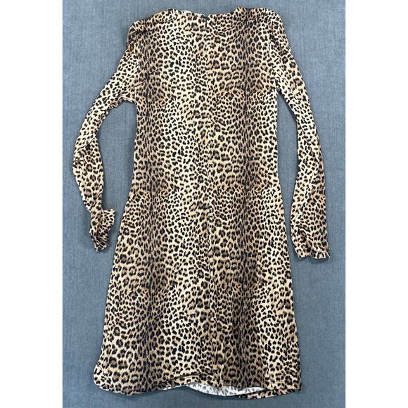 Michael Kors Leopard Print Ruched Dress Women M Brown Animal Long Sleeve Chic - Picture 7 of 10